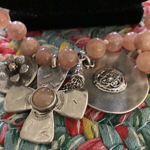 Chico elegant pink   glass Beaded Necklace with 3 silver tone charms